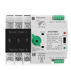 Comutator de transfer, PV, 3P cu șină DIN, SINOTIMER, comutatoare de selecție automată de transfer cu dublă alimentare, 125A